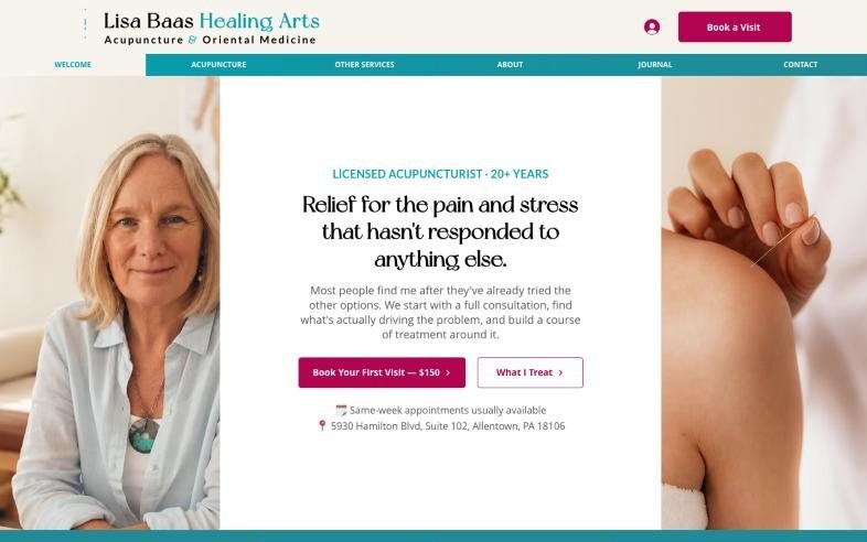 Lisa Baas Healing Arts website homepage
